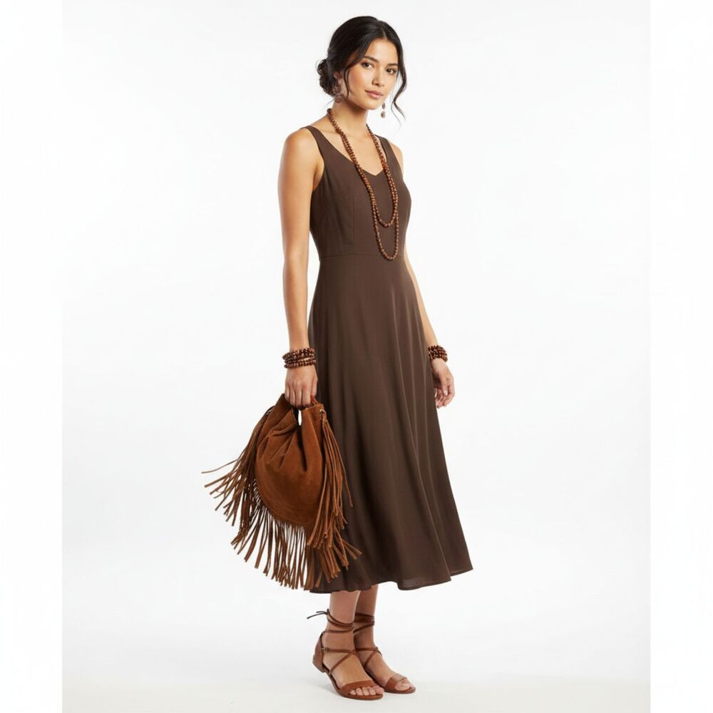 K Studio Brown Linen Blend Sleeveless Midi Dress 8